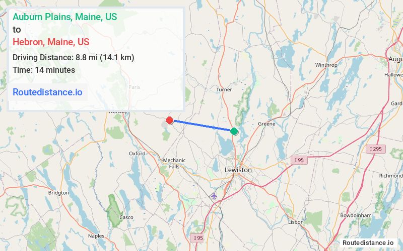 Route map from Auburn Plains to Hebron