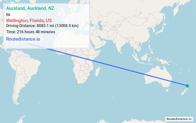 Route map from Auckland to Wellington