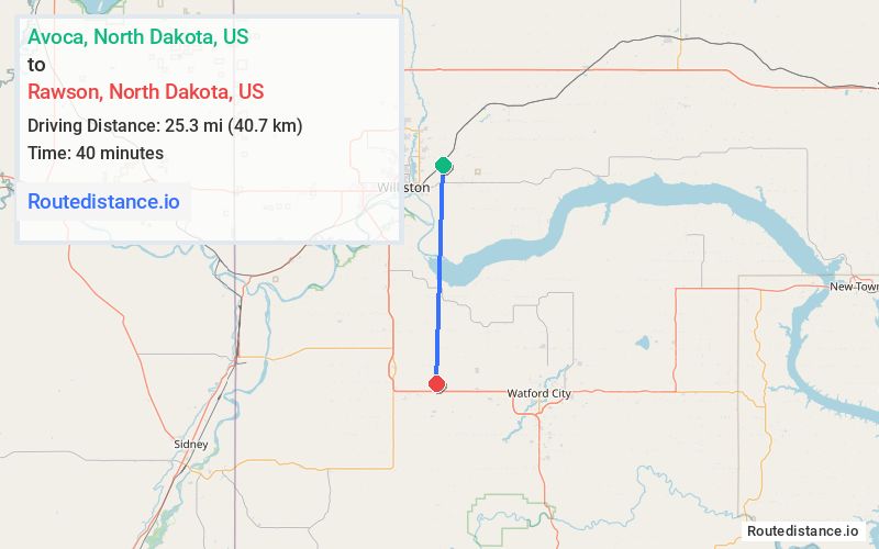 Route map from Avoca to Rawson