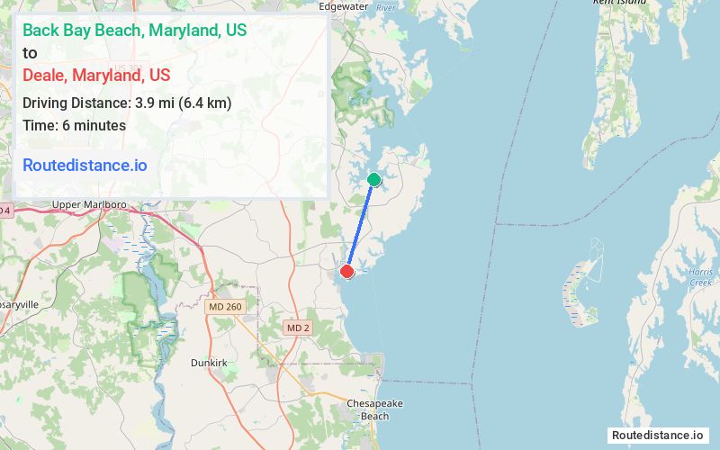 Route map from Back Bay Beach to Deale