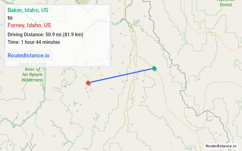 Route map from Baker to Forney