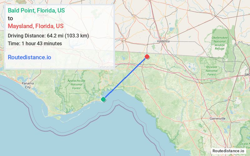 Route map from Bald Point to Maysland
