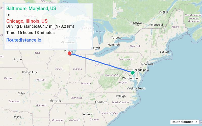 Route map from Baltimore to Chicago