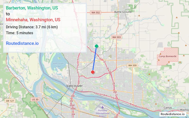 Route map from Barberton to Minnehaha