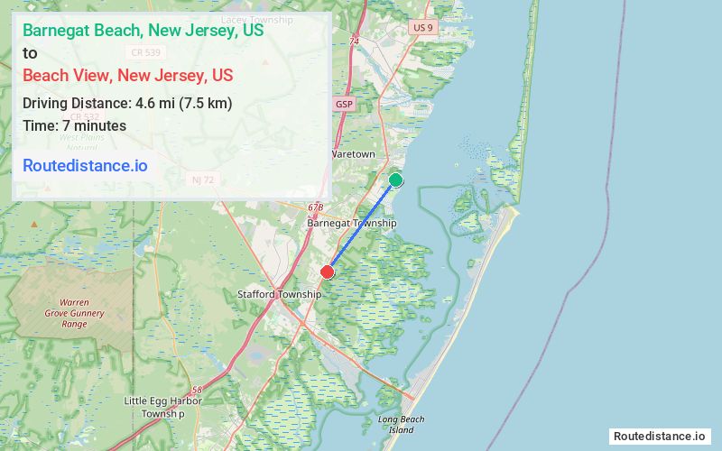 Route map from Barnegat Beach to Beach View