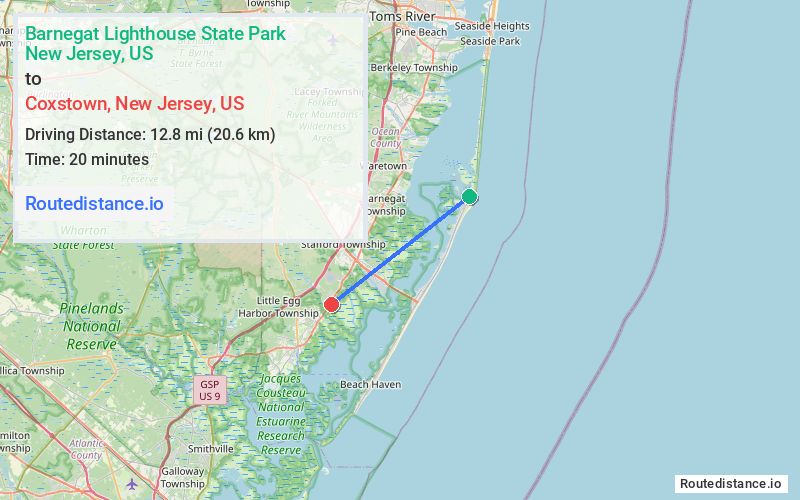 Distance from Barnegat Lighthouse State Park to Coxstown