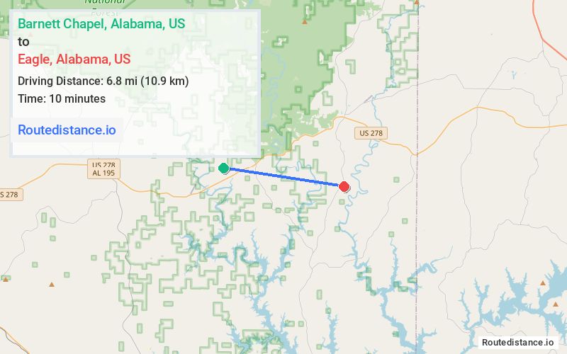 Route map from Barnett Chapel to Eagle