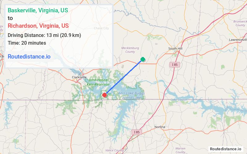 Distance from Baskerville to Richardson