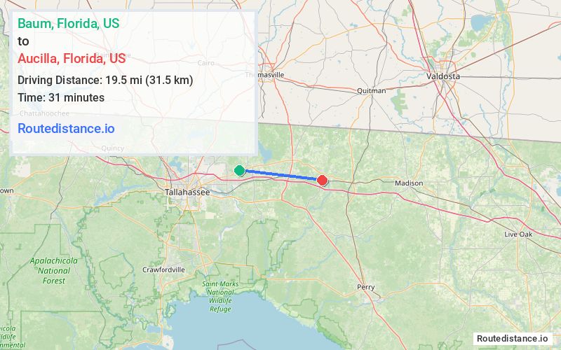 Distance from Baum to Aucilla