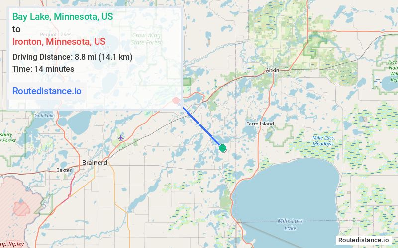 Route map from Bay Lake to Ironton