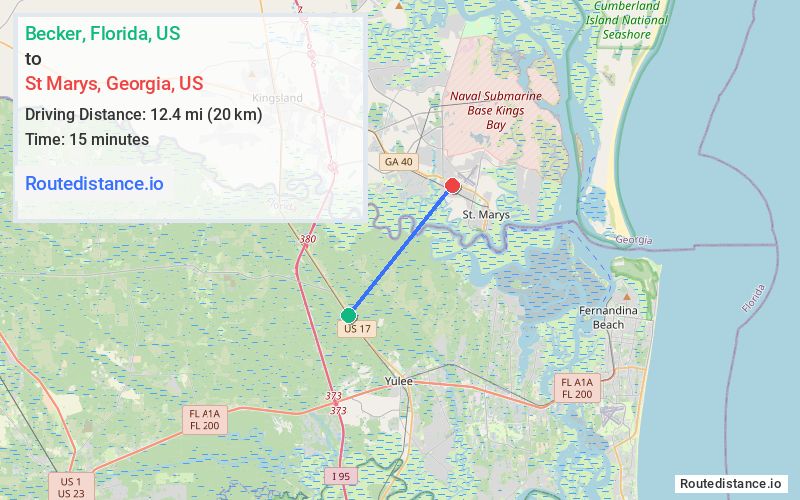 Route map from Becker to St Marys