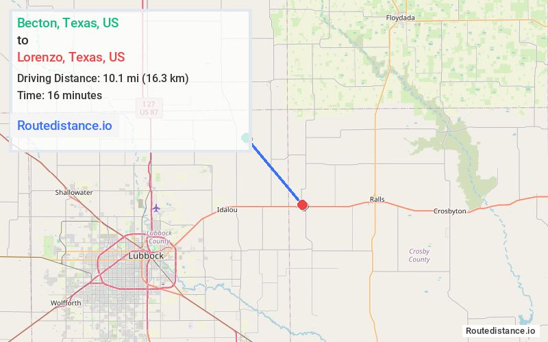 Route map from Becton to Lorenzo