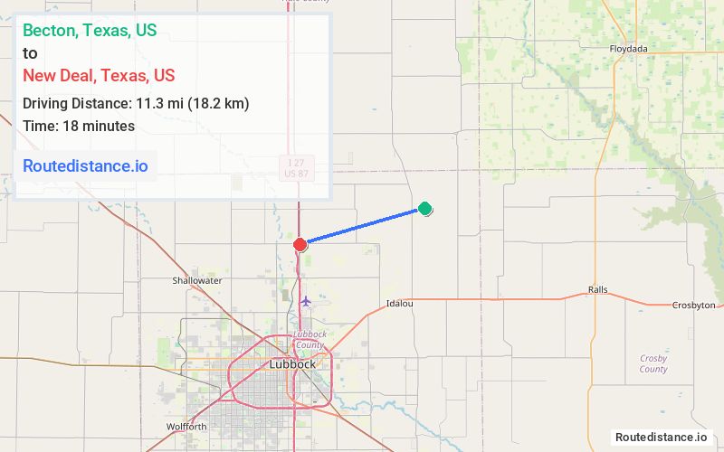 Route map from Becton to New Deal