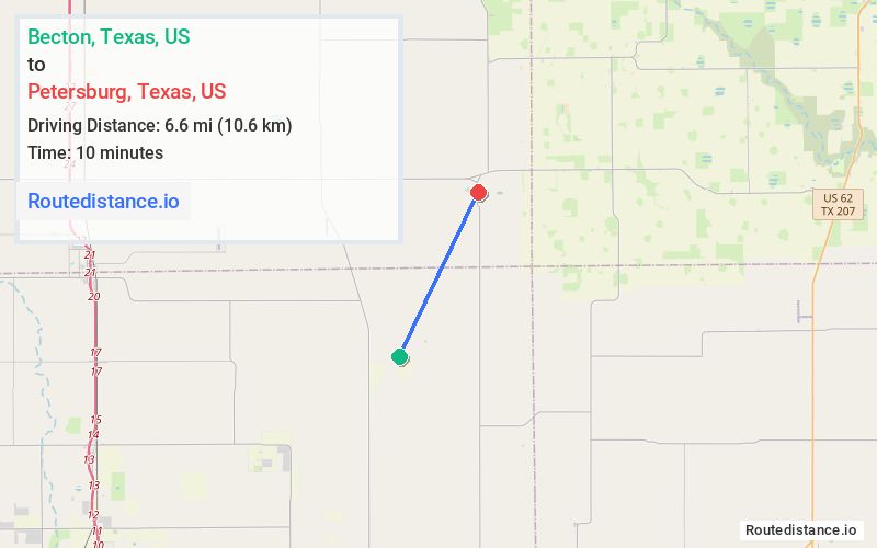 Route map from Becton to Petersburg