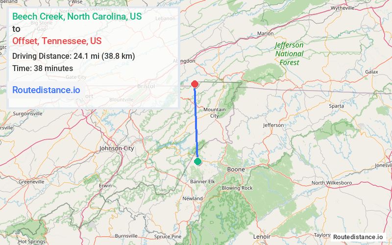 Distance from Beech Creek to Offset