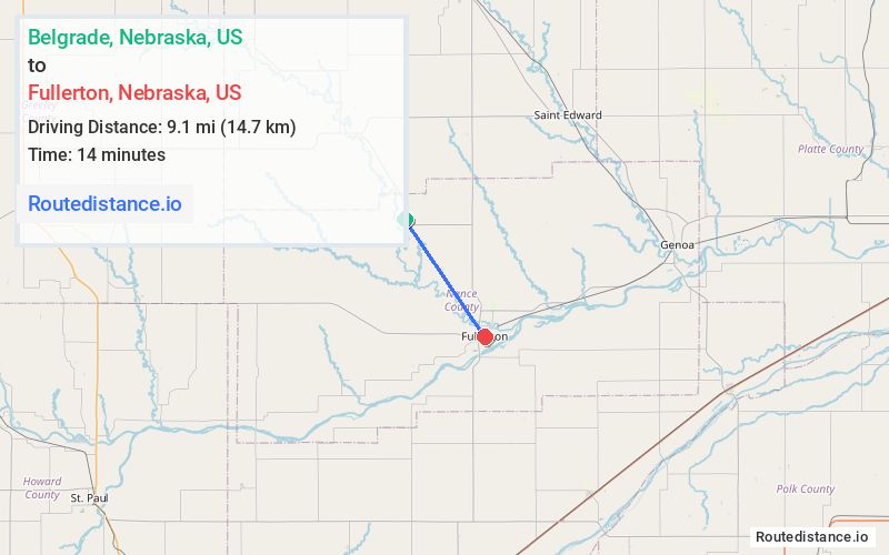 Route map from Belgrade to Fullerton