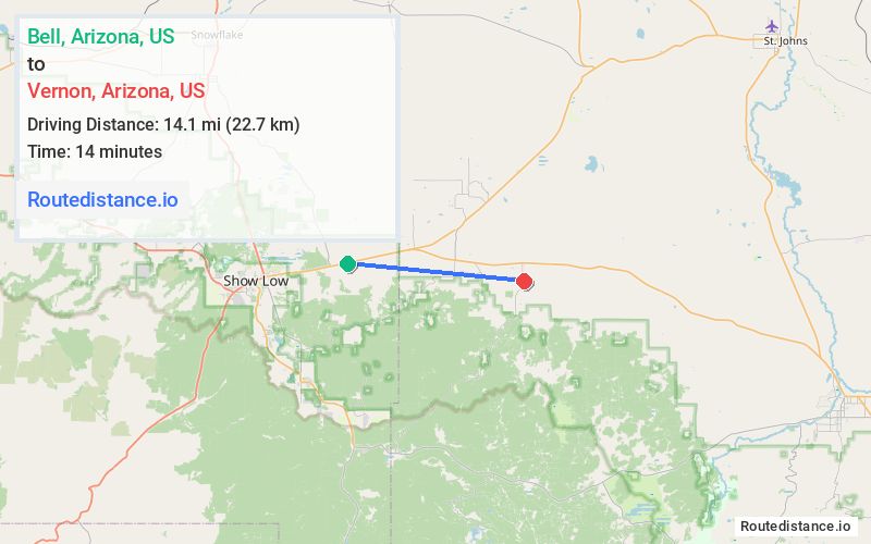 Route map from Bell to Vernon