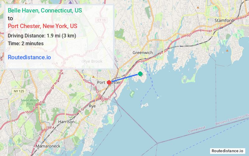 Route map from Belle Haven to Port Chester