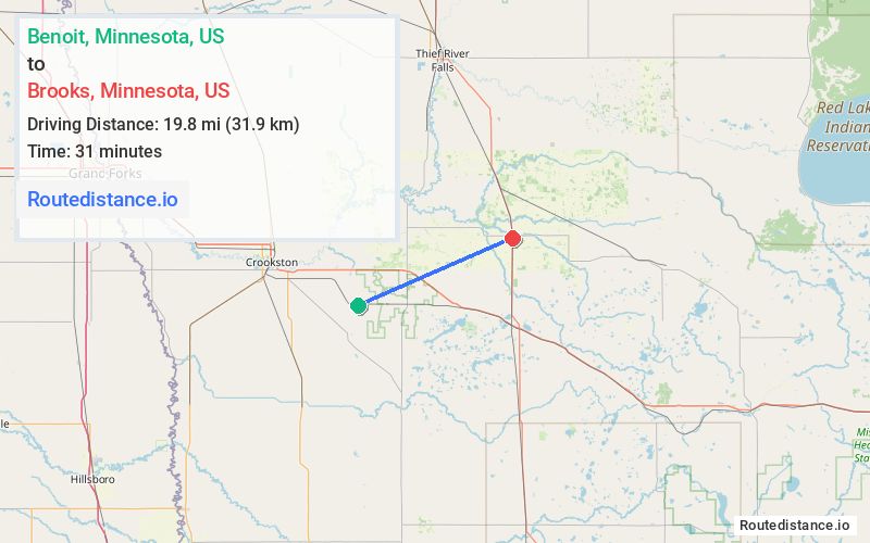 Route map from Benoit to Brooks