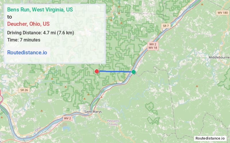 Route map from Bens Run to Deucher