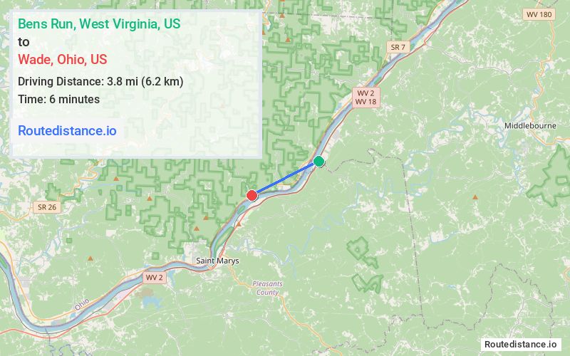 Route map from Bens Run to Wade