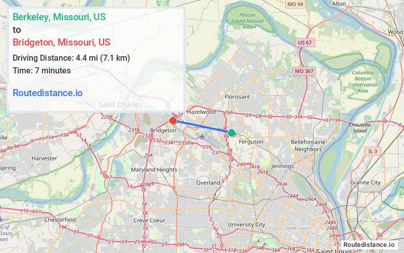 Route map from Berkeley to Bridgeton