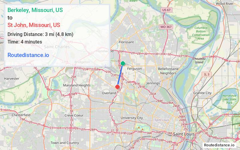 Route map from Berkeley to St John