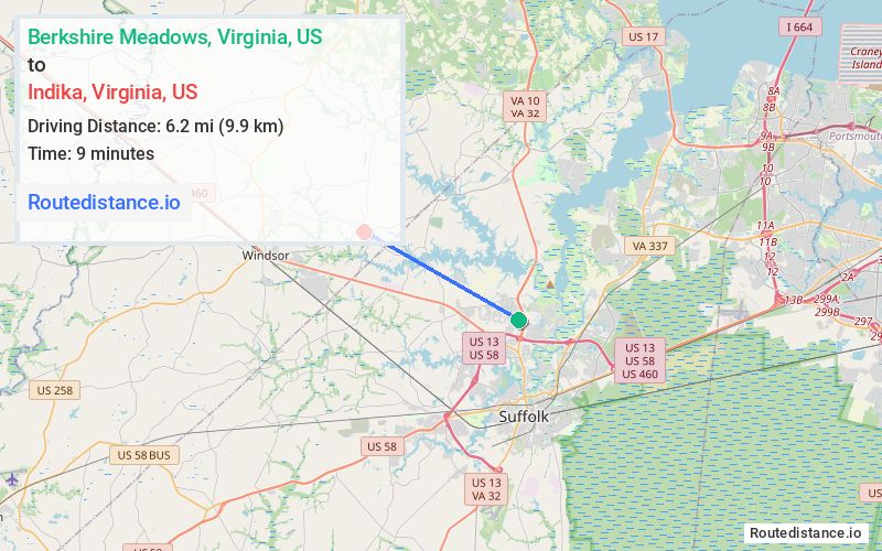 Route map from Berkshire Meadows to Indika