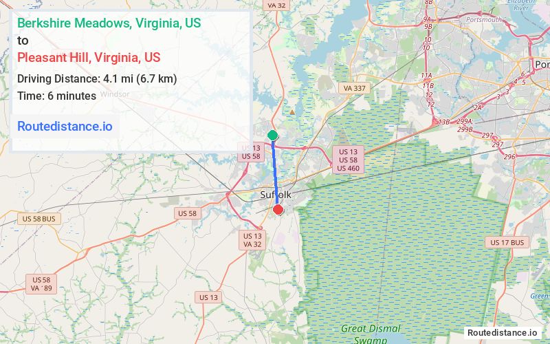 Route map from Berkshire Meadows to Pleasant Hill
