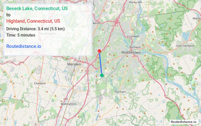 Route map from Beseck Lake to Highland
