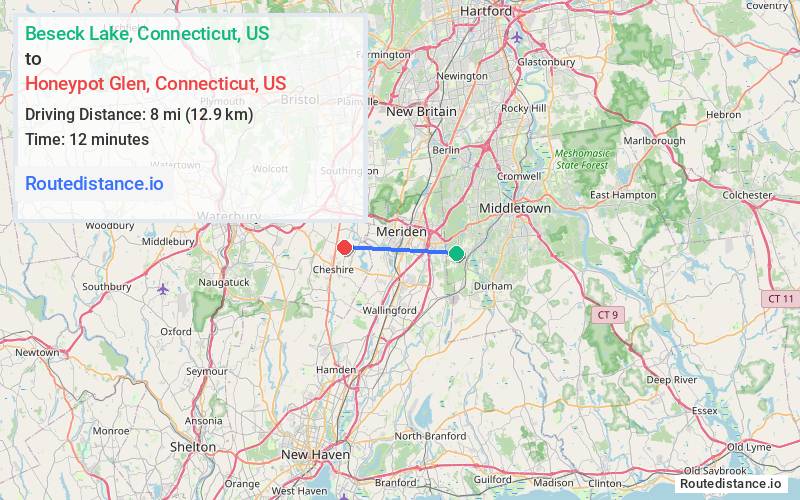 Route map from Beseck Lake to Honeypot Glen