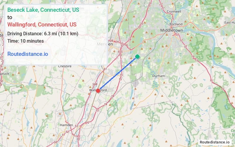 Route map from Beseck Lake to Wallingford