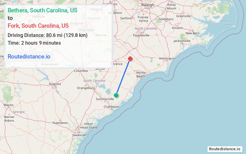 Distance from Bethera to Fork