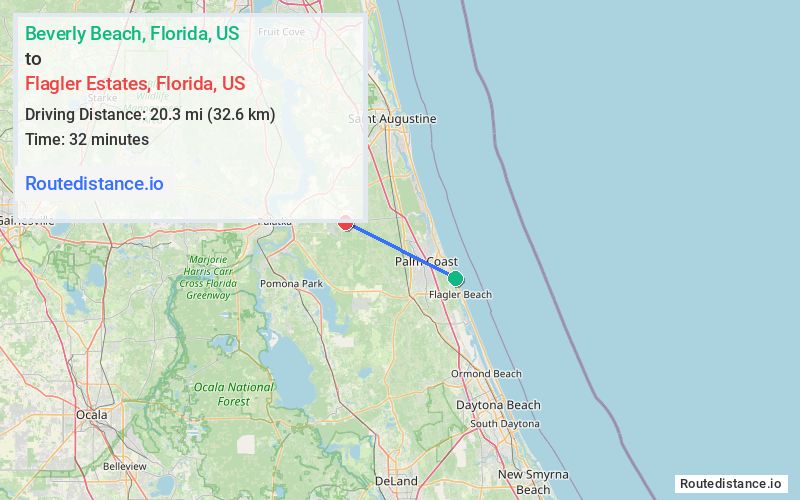 Distance from Beverly Beach to Flagler Estates