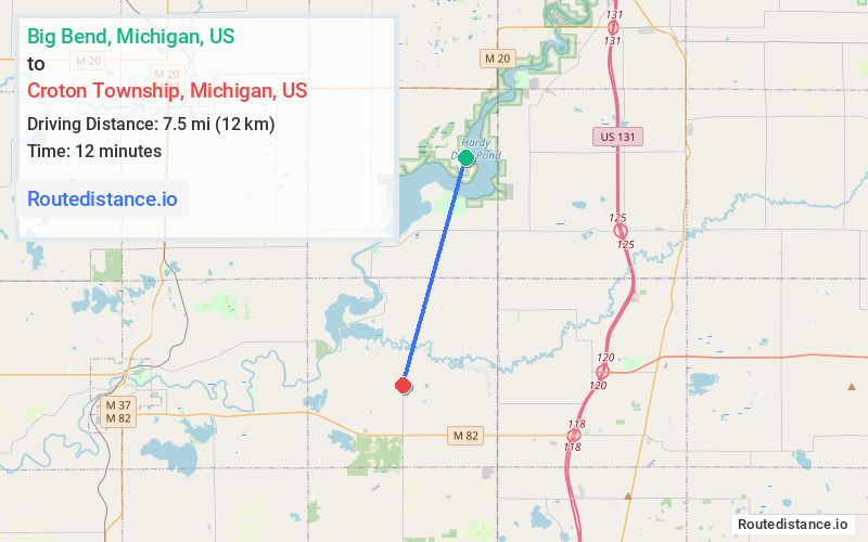 Route map from Big Bend to Croton Township