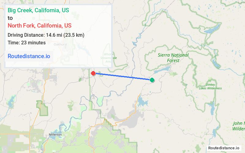 Route map from Big Creek to North Fork