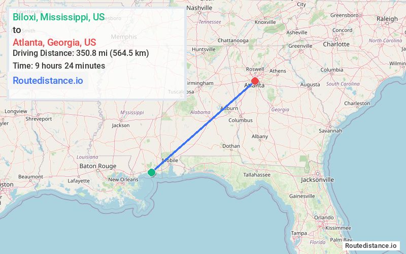 Route map from Biloxi to Atlanta