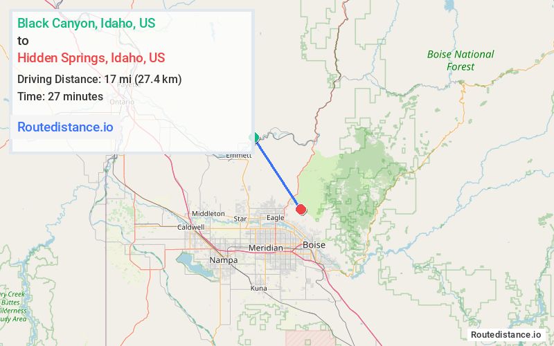 Route map from Black Canyon to Hidden Springs