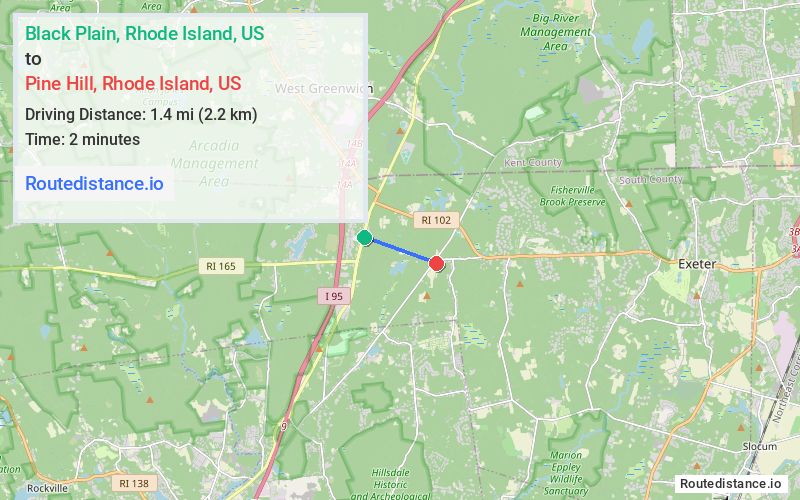 Route map from Black Plain to Pine Hill