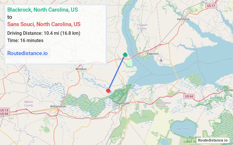 Route map from Blackrock to Sans Souci