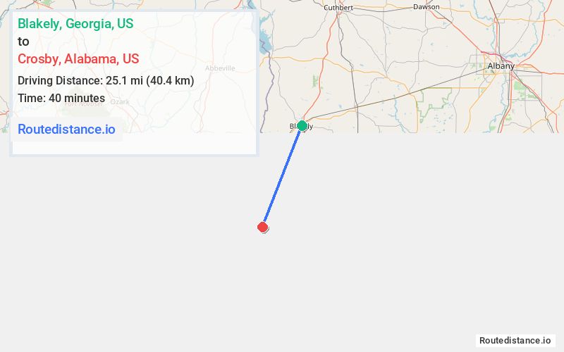 Distance from Blakely to Crosby