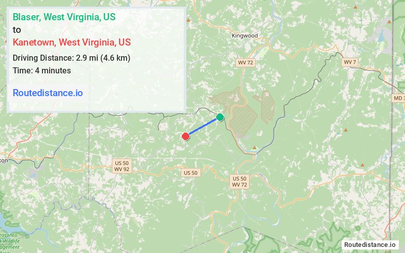 Route map from Blaser to Kanetown