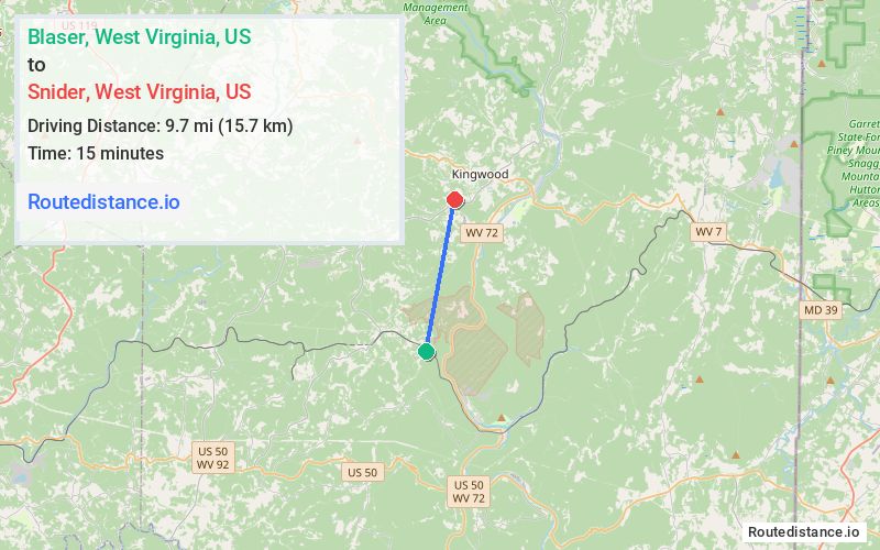 Route map from Blaser to Snider