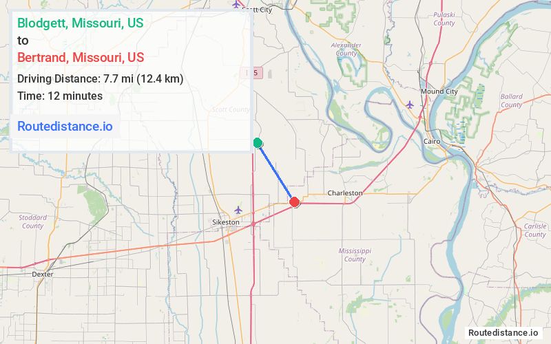 Distance from Blodgett to Bertrand