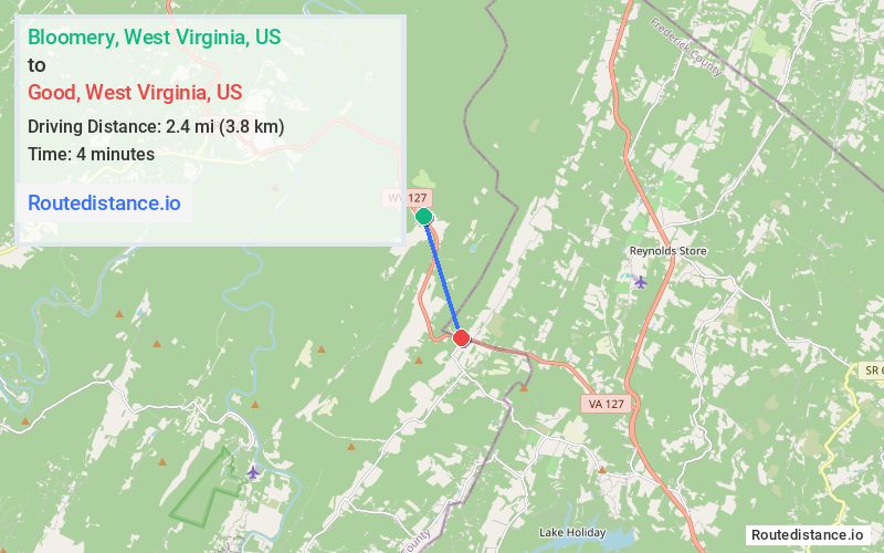 Route map from Bloomery to Good