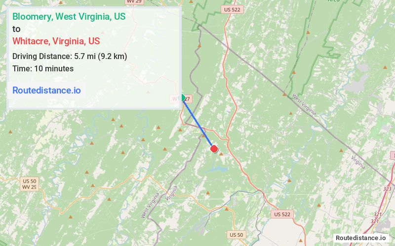 Route map from Bloomery to Whitacre
