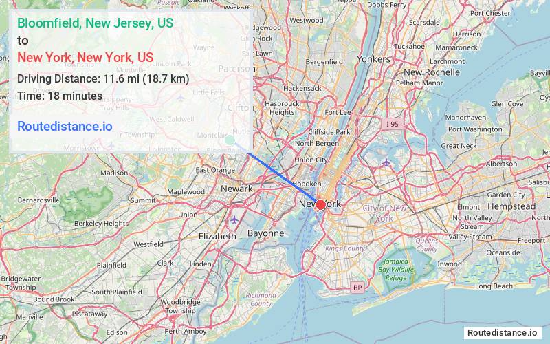 Distance from Bloomfield to New York