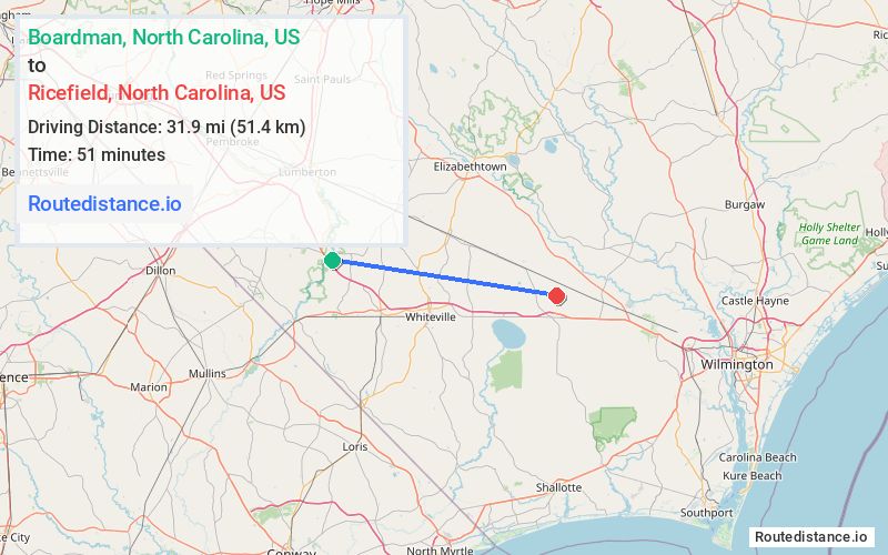 Distance from Boardman to Ricefield