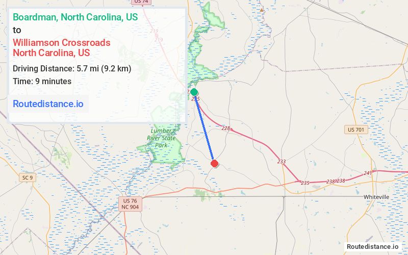 Route map from Boardman to Williamson Crossroads
