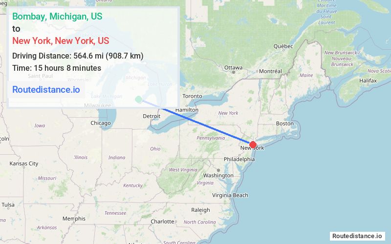 Route map from Bombay to New York